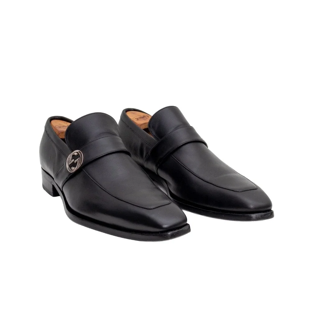 Gucci Broadwick Interlocking GG Logo Dress Loafers Black Men's UK 9.5 D US 10.5